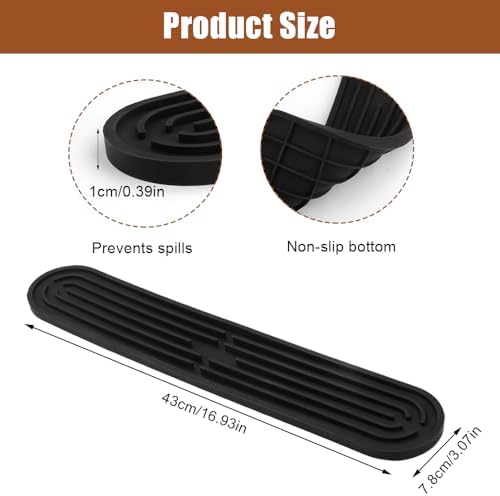Slanke siliconen droogmat, smal, verlengd, bar-mat, afdruipmat voor glazen, drinkglazen, snijplanken 43 x 8 x 1 cm, zwart