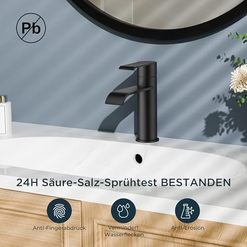 Zwarte badkamerkraan met afvoerset, eengreeps wastafelmengkraan – hoogwaardige wastafelkranen voor de badkamer, moderne badkamerkraan