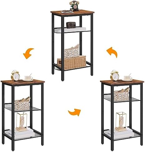Bijzettafel, telefoontafel, vintage salontafel met 2 verstelbare roosterplanken, kleine salontafel, hoog en smal, eenvoudig te monteren tafel voor de woonkamer
