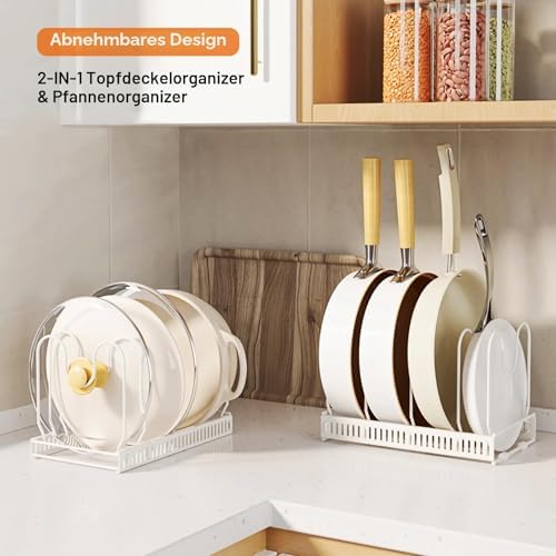 Pannendekselhouder, uitbreidbare pannendekselorganizer, opbergruimte met 10 verstelbare scheidingswanden, antislip pannenhouder, keukenorganizer (wit)