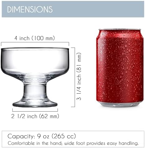 Luxe glazen ijscoupes, 265 ml, ijscoupes, 100% loodvrije dessertschaaltjes met bodem, trifle-, parfait-, ijs- en dessertcoupes voor fruit, voorgerechten