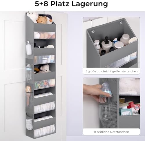 Deurhanger met 5 vakken, 1-pack Hangende opbergorganizer, grijze deurplank om op te hangen, deurorganizer, hangende organizer voor de badkamer