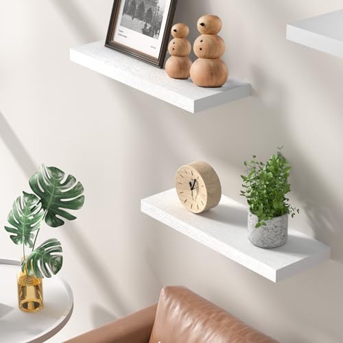 Wandplank, witte wandplanken 40 cm, set van 3 zwevende planken wit, moderne decoratieve planken met strakke afwerking voor slaapkamer, keuken, bureau