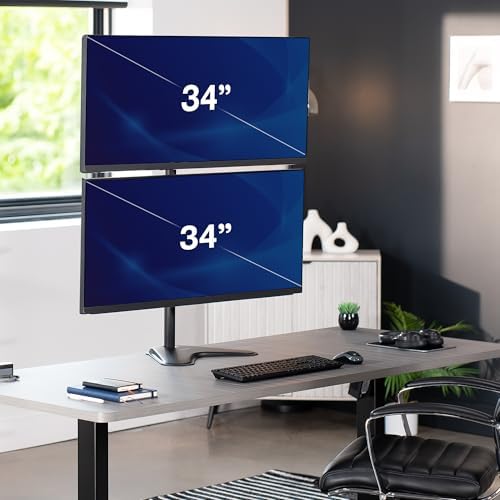 Bureauhouder voor twee monitoren, vrijstaande LCD-houder, geschikt voor 2 ultrawide-schermen tot 34 inch in verticale stapelpositie STAND-V002L
