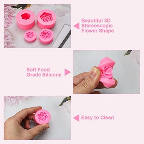 4-delige 3D-siliconen bloemenvorm, siliconen bloemenvormen voor zeep, fondant, kaarsen, snoep, chocolade, taartdecoratie