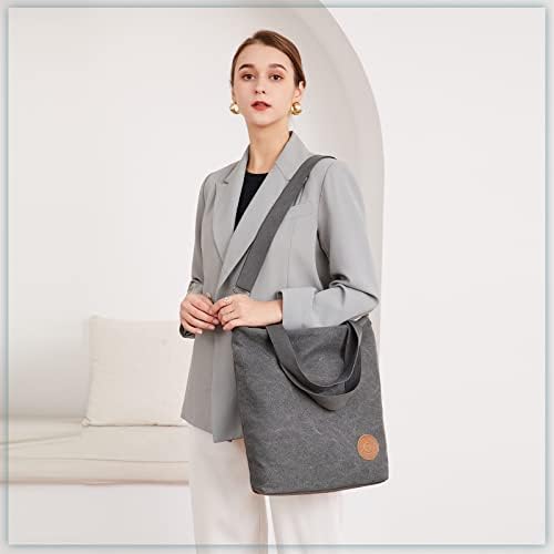 Dames canvas handtas, schoudertas, casual, multifunctionele schoudertassen, groot, voor werk, school, winkelen, vrije tijd en dagelijks gebruik, grijs, casual