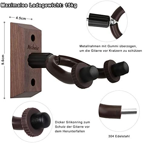 Gitaarhouders voor aan de muur, 2 stuks, houten gitaarhouders voor aan de muur, gitaarhaken van zwart walnotenhout, gitaarhangers voor klassieke gitaar, elektrische gitaar, basgitaar,