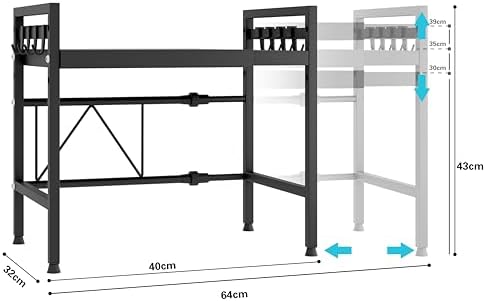 Verstelbaar magnetronrek, uitbreidbaar keukenrek met 2 niveaus voor magnetrons, magnetronhouder van koolstofstaal, keukenopbergsysteem