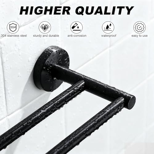 Uitschuifbare handdoekhouder, 43–72 cm, roestvrij staal 304, dubbele stangen, zwart, voor badkamer/keuken/hotel