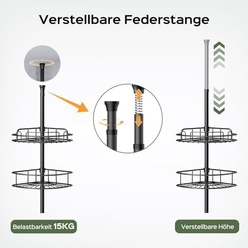 Telescopisch doucherek zonder boren: 4-traps metalen hoekdoucherek, antislip en stabiel, doucherek voor grote huishoudens: badkameropbergruimte, verst
