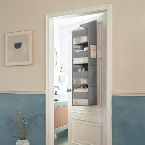 Ging deurorganizer met 4 vakken, 1-pack Hangende opbergorganizer, grijze deurplank om op te hangen, deurorganizer, hangende organizer voor de slaapkamer, H