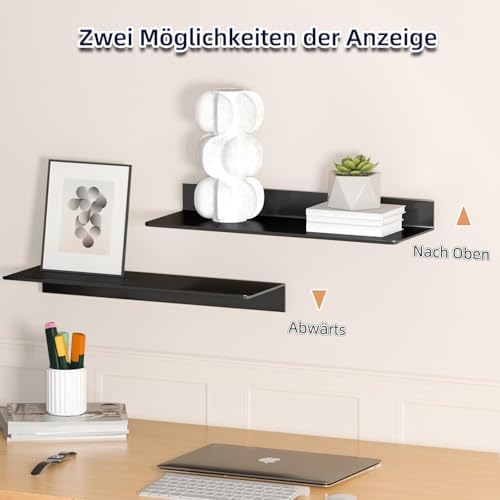 Metalen wandplanken, set van 2, zwevende planken, industrieel design, wandplanken, voor decoratie, voor slaapkamer, keuken, badkamer, woonkamer, onder