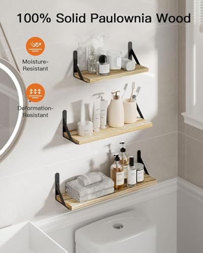 6 stuks wandplanken van hout en metaal, wandplanken voor opslag, planken voor aan de muur, maximale belasting 40 lbs, voor woonkamer, slaapkamer, kantoor