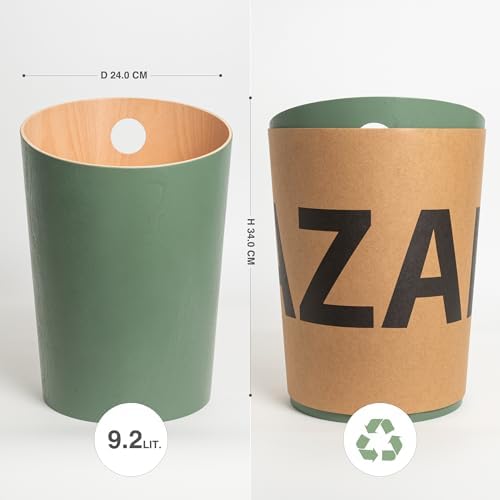 Prullenbak | Uniek design voor kantoor, slaapkamer, kinderkamer enz. | Prullenbak van echt houtfineer | Groen