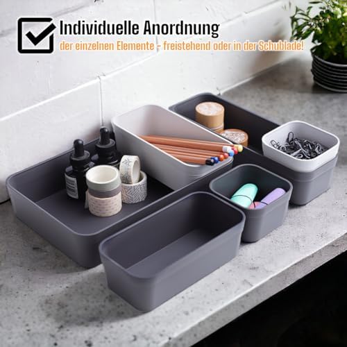 1x lade-organizer-set opbergdoos uit één stuk, verstelbaar scheidingssysteem, opbergruimte voor spullen, woonkamer/badkamer, kunststof, antraciet