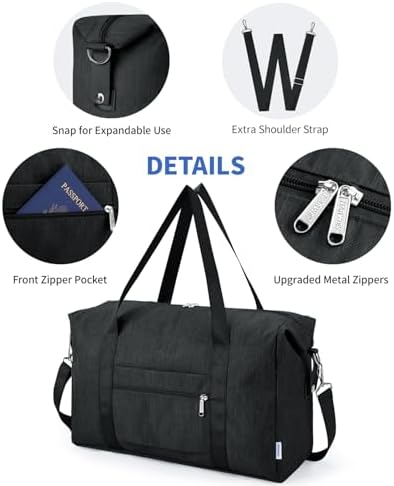 20 l Ryanair-handbagage 40 x 30 x 20 cm voor in het vliegtuig, kleine opvouwbare reistas voor dames & ziekenhuistas, sporttas, weekendtas voor dames en heren (zwart)