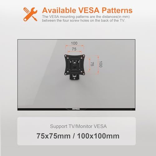 Monitor-wandbeugel voor tv's, voor 13–32 inch monitoren, draaibaar, kantelbaar, uitschuifbaar, tot 20 kg, VESA 100 x 100 mm en 75 x 75 mm