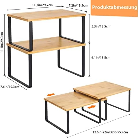 Keukenkast-organizer 4-delige set, keukenrek, keukenorganizer van metaal en bamboe, uitbreidbaar en stapelbaar, kast-organizer, kruidenrek