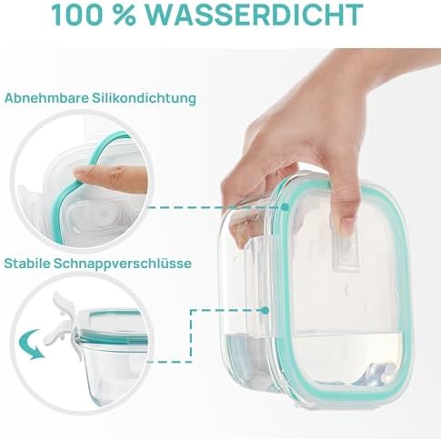 Set van 15 glazen bakjes voor het bereiden van maaltijden, glazen bakjes met deksels, glazen voorraadbakjes met lekvrije deksels voor in de magnetron, vriezer en vaatwasser
