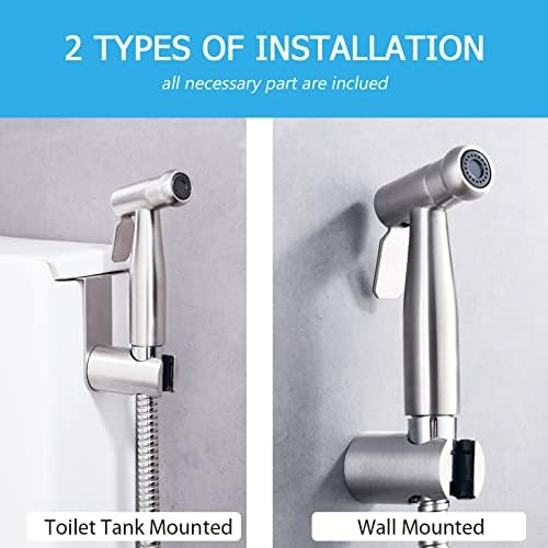 Bidet-handdoucheset, hoogwaardig geborsteld roestvrij staal, 1,5 m slang, G1/2-inch kraan, G3/8-inch toiletadapter, handdouche met bidet-sproeikop,