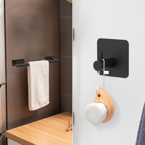 Toiletrolhouder zonder boren, 5-in-1-set, 3 stuks handdoekhaken, zelfklevend, badhanddoekhouder, handdoekhouder, roestvrij staal, zwart