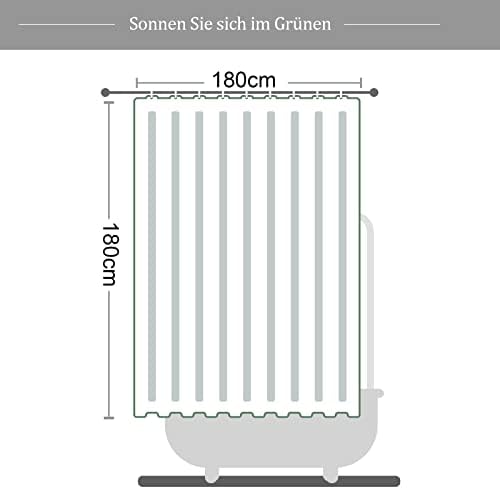 Douchegordijn, 180 x 180 cm, schimmelbestendig, met groene bladeren, planten, waterafstotend, douchegordijn van polyester, wasbaar, met 12 douchegordijnringen
