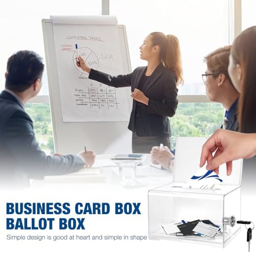 Acryl donatiebox met slot en plaatdrager, transparante stembus, gleuf, kunststof suggestiebox, transparante stembus voor het uitbrengen/verzamelen van stemmen,