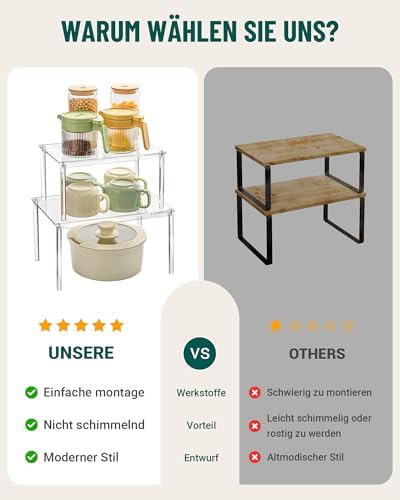 Transparant kruidenrek, keukenorganizer, gemonteerde keukenkast-organizer, set van 2 stapelbare kruidenorganizers, keukenhoekrek, mini-rek voor aanrecht