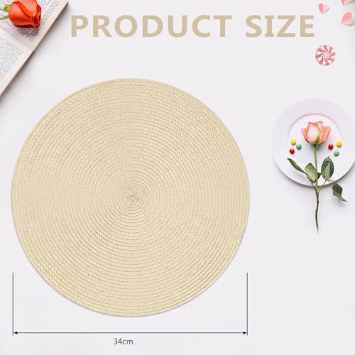 Ronde placemats, set van 6, wasbaar, 34 cm, hittebestendige placemats, onderleggers voor in de keuken, diner (beige)