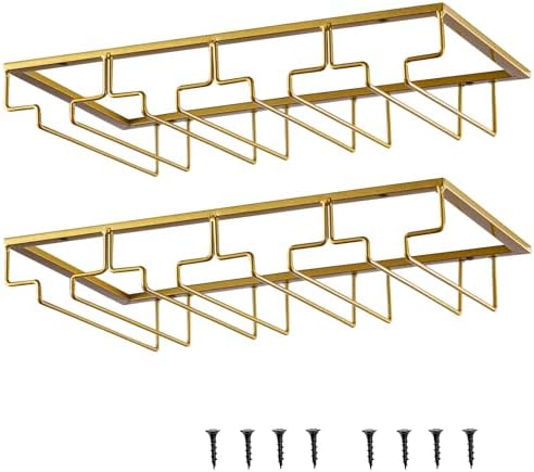 Set van 2 wijnrekjes met 4 rijen, metalen glazenstang, bevestiging onder de kast met schroeven, ophangbaar wijnrek voor thuisbar, keukenbar, café, restaurant