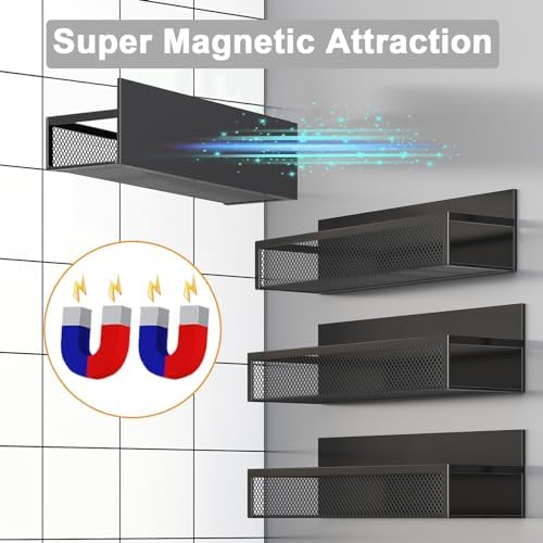 Magnetisch kruidenrek voor de koelkast, set van 4 magnetische rekken, magnetische koelkastorganizer met 8 beweegbare haken, magnetisch koelkastrek