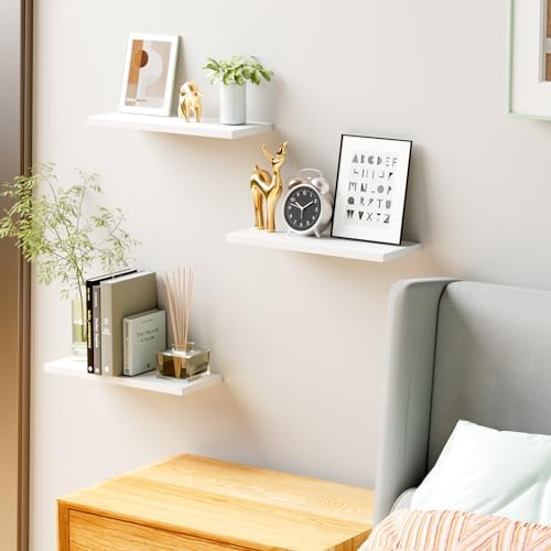 Witte wandplank, set van 3 zwevende planken, moderne witte wandplank, decoratieve wandplank, geschikt voor woonkamer, keuken, slaapkamer, kantoor, hal