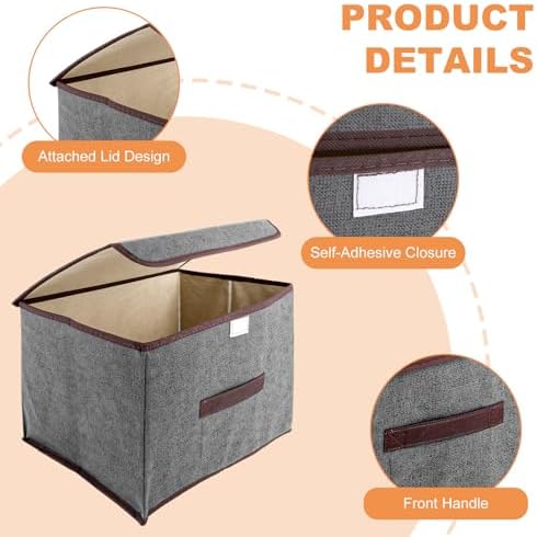 Opbergboxen van stof, 6 stuks, 36 x 23 x 24 cm, boxen met deksel, opvouwbaar, grijs voor kleding, sokken, kast, plank, kledingkast