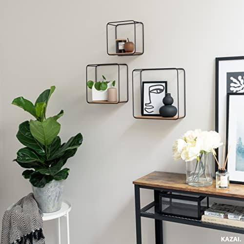 Kazai Jona wandrek-set, 3-delig hangrek van metaal en echt houtfineer, wanddecoratie en rek voor badkamer, woonkamer, keuken, slaapkamer