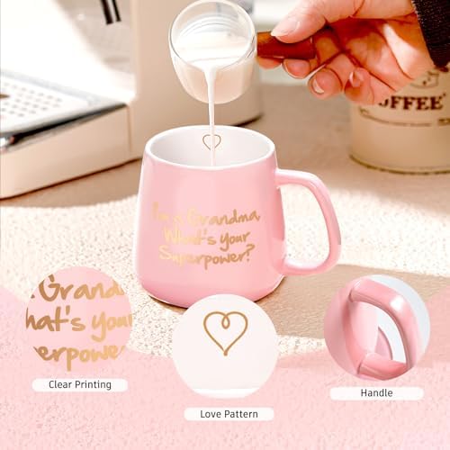 Moederdagcadeaus: koffiemok – „Ik ben een oma, wat is jouw superkracht“ keramische theemok – verjaardagscadeaus voor moeders en grootmoeders, roze, 350 ml, 12 oz (