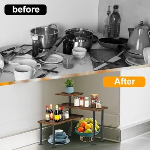 Organizer voor keukenwerkbladen, verstelbare hoekrek, bureau-organizer, keukenrek met 3 planken, koffiebar-standaard, kruidenrek, staand keukenrek