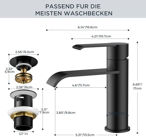 Zwarte badkamerkraan met afvoerset, eengreeps wastafelmengkraan – hoogwaardige wastafelkranen voor de badkamer, moderne badkamerkraan