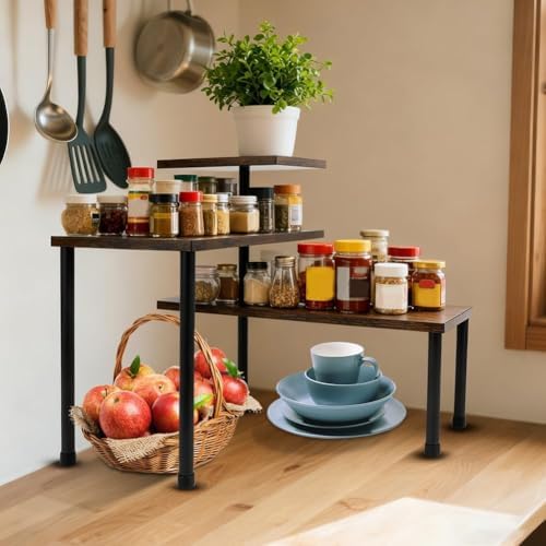 Organizer voor keukenwerkbladen, verstelbare hoekrek, bureau-organizer, keukenrek met 3 planken, koffiebar-standaard, kruidenrek, staand keukenrek