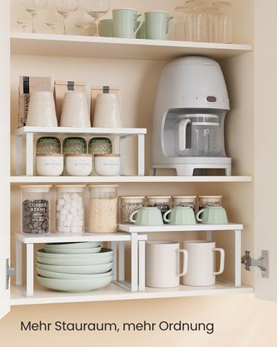 Kruidenrek, set van 3 keukenorganizers, keukenrek, stapelbaar, uitbreidbaar, metaal en houtcomposiet, sneeuwwit-matwit KCS220W01
