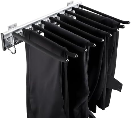 Uitschuifbare broekenhouder van roestvrij staal, uitschuifbaar, broekenrek voor kledingkast, broekenhanger met antislipbekleding, uitschuifbaar, broekenhouder, 9