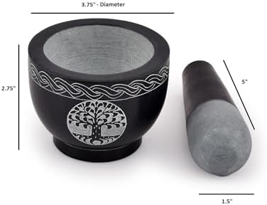Vijgenboom-vijzel en stamper van natuursteen, diameter 9,5 x 7 cm, stamper 5 x 1,5 inch