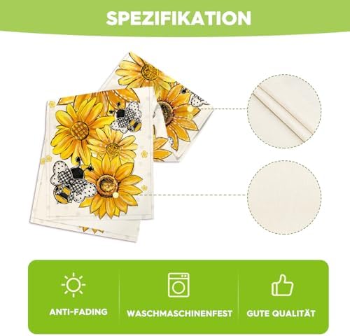 Tafelloper „Zonnebloemen en bijen“ in lente-design, seizoensgebonden zomerse keukentafelversiering, voor binnen, feestdagen, feestversiering, 40 x 140 cm