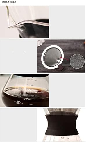 Pour-over-koffiezetapparaat, handkoffiezetapparaat, roestvrijstalen handfilter, glas met permanentfilter (400 ml), zwart