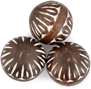 Witte decoratieve bollen van mangohout, set van 3, voor de woonkamer, eettafeldecoratie, woonaccessoires, 7,6 x 7,6 x 7,6 cm