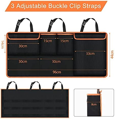 Kofferbakorganizer, 96 x 44 cm, grote opbergtas voor in de auto, kofferbaktas, waterdichte vakken, organizer voor op de autostoel met 6 vakken, verstelbare riemen en 3 bevestigingsmogelijkheden