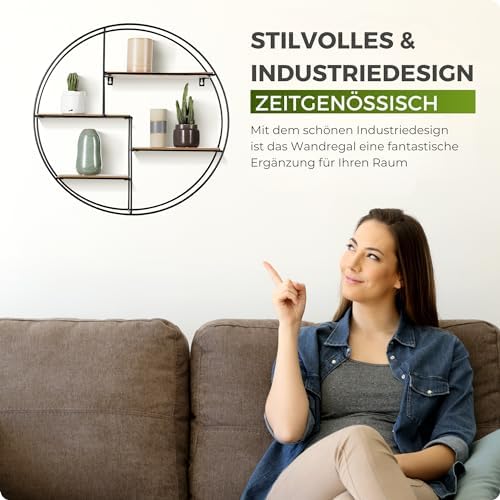 Intimo Living Zwarte industriële wandplank van hout en metaal – Elegante, ronde wandplank voor boeken, decoratie, keuken en badkamer – 55 x 11 cm