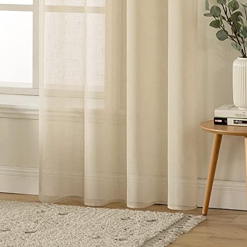 Set van 2 voile gordijnen, transparant linnen gordijn met oogjes, transparant gordijn in linnenlook, gordijn met oogjes, gordijn voor de woonkamer, doorschijnende decoratie