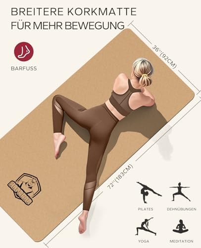 Yogamat XXL 213x76cm – 6mm dik – van natuurlijk linnen – extra lange grote yogamat, antislip en scheurbestendig – perfect voor yoga, meditatie, pilates – Tra