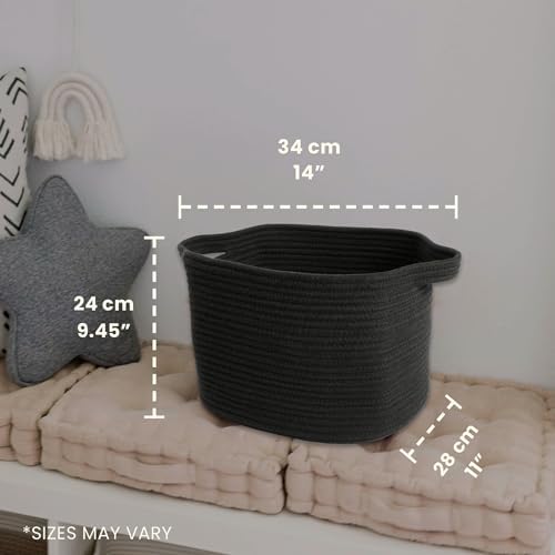 Opbergmanden, opbergbakken van katoenen touw voor planken en kinderkamers, opbergmand voor hondenspeelgoed, decoratieve manden voor speelgoed, handdoeken en boeken – 15 x 10 x 9, zwart