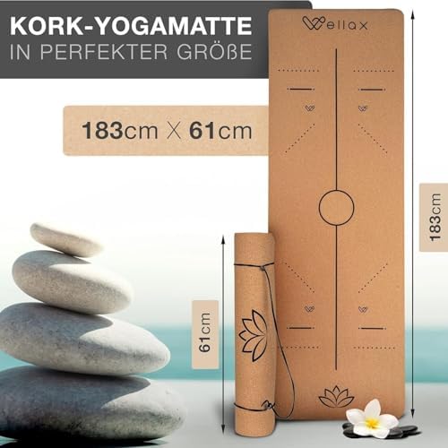 Yogamat – 100% natuurlijke yogamat, antislip [185 x 66 x 0,6 cm] – Extra dik & vrij van schadelijke stoffen – Sportmat incl. handige draagriem